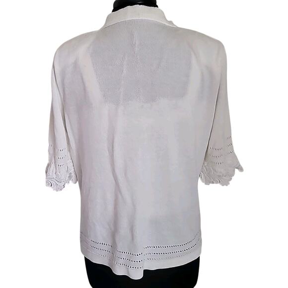 VTG Romantic Cottagecore Knit Crochet Ivory Cardigan + Crop Blouse M EUC - Picture 2 of 12